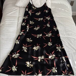 J. Crew Black Floral Slip Maxi Dress with Pink and Cream Accents